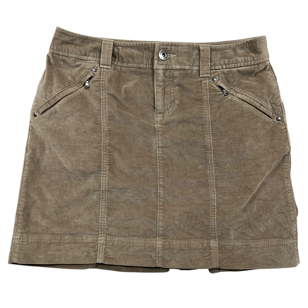 Athleta Corduroy Mini Skirt Women 8 Tan Taupe Zipper Pockets Casual Outdoor